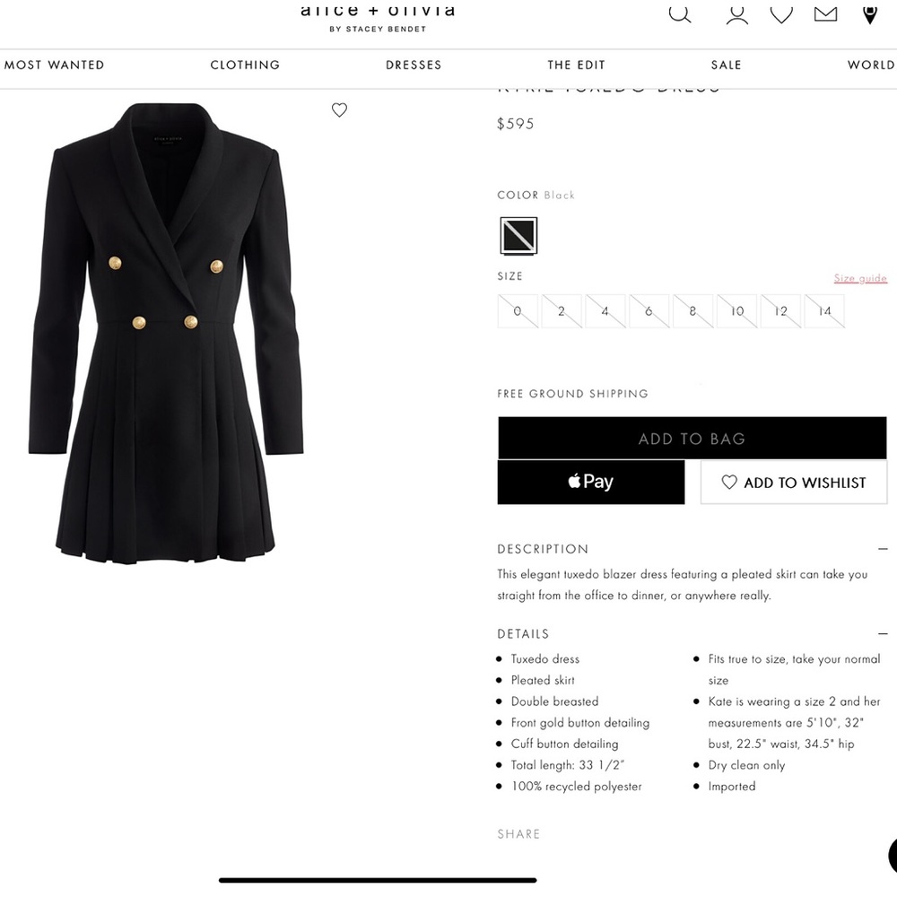 Alice + Olivia Kyrie Black Tuxedo Mini Dress - Picture 3 of 16